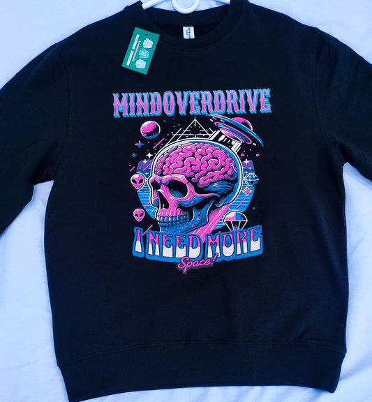 Space-Themed Skull Sweatshirt – 'Mind Over Drive' Cozy Pullover
Bold Skull Graphic Sweatshirt – 'I Need More Space' Design for Everyday Style