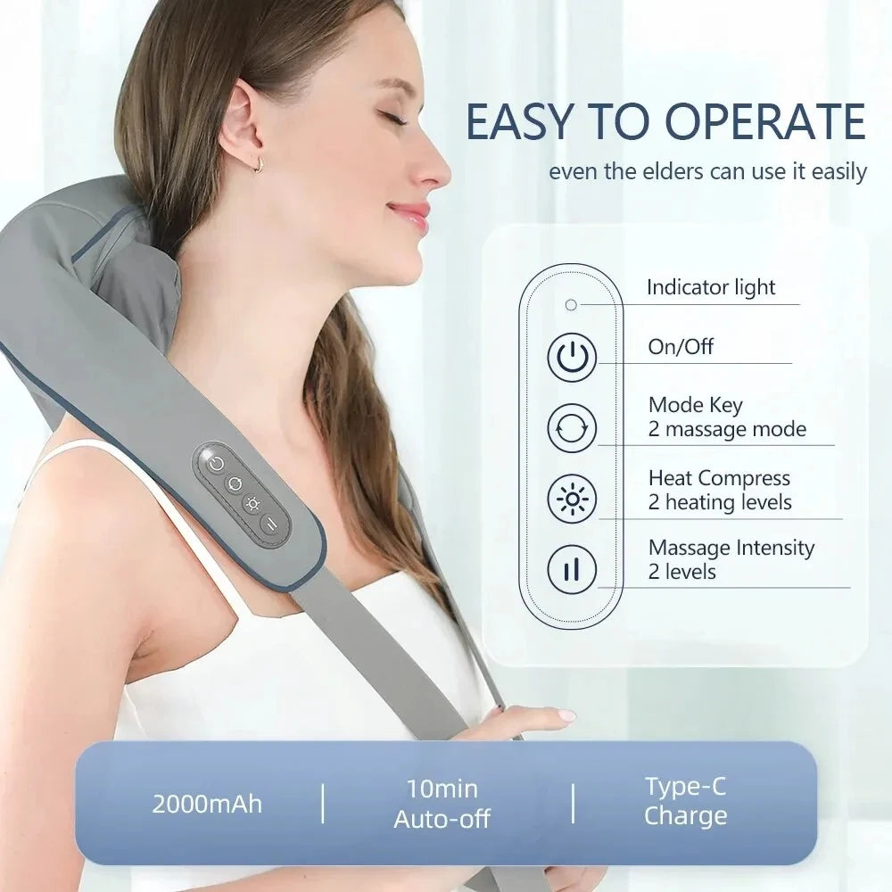 Wireless Neck and Shoulder Massager with Heat – Portable Deep Tissue Relief Anywhere - LEE'S ONLINE MALL