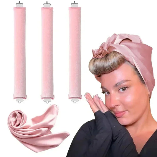 Heatless Curling Rod Headband Soft Hair Curlers with Scarf No Heat Hair Rollers Sleeping Lazy Curls Flexi Rods Hair Styling Tool - LEE'S ONLINE MALL